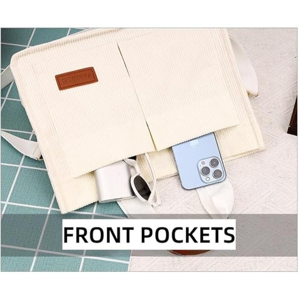 Last One  White Cute Corduroy Tote Bag for Women Satchel Handbag - Picture 4 of 6